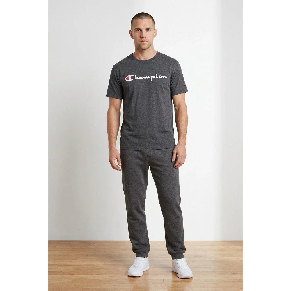 Champion Mens Graphic T-Shirt Charcoal Heather Gray Script Logo GT23H AE9 Size M - Picture 6 of 6